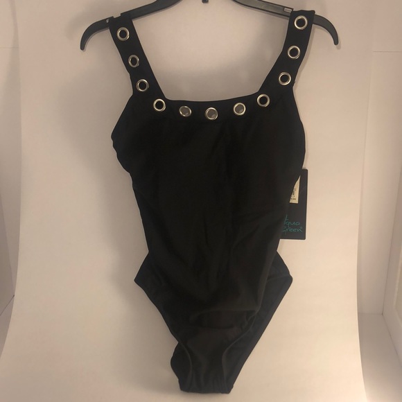 NEW One Piece Swimsuit, Black, Grommet, Size M - Picture 4 of 10